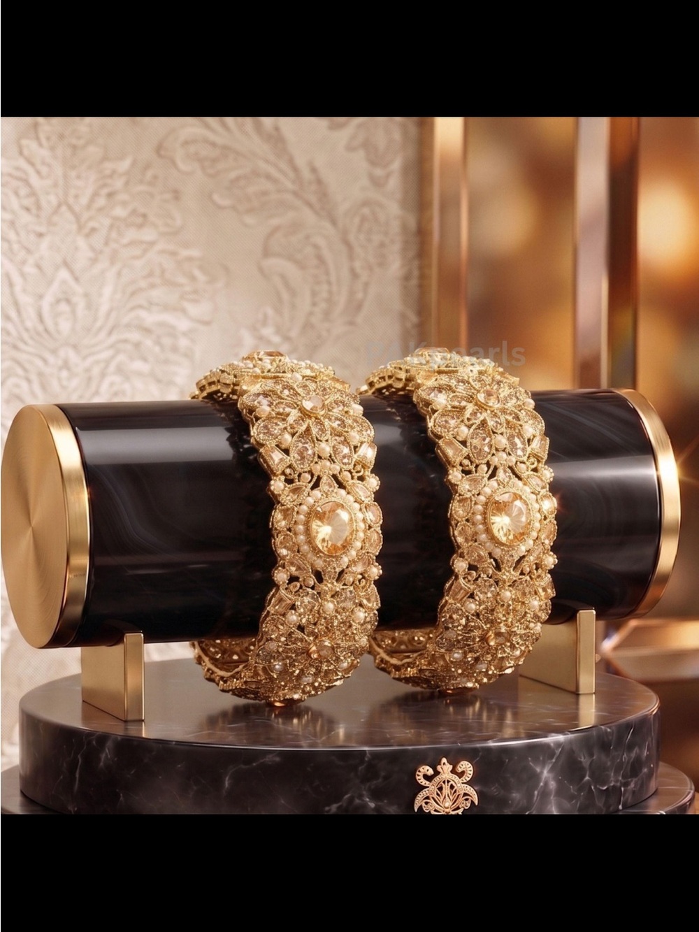 Gold Floral Crystal Statement Cuff Bracelet - Women Jewelry